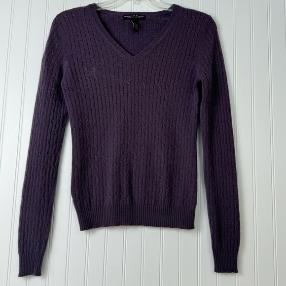 Marina Luna Sweater Medium Purple 100% 2 Ply Cashmere Cable Knit Pull Over‎ - Picture 1 of 11